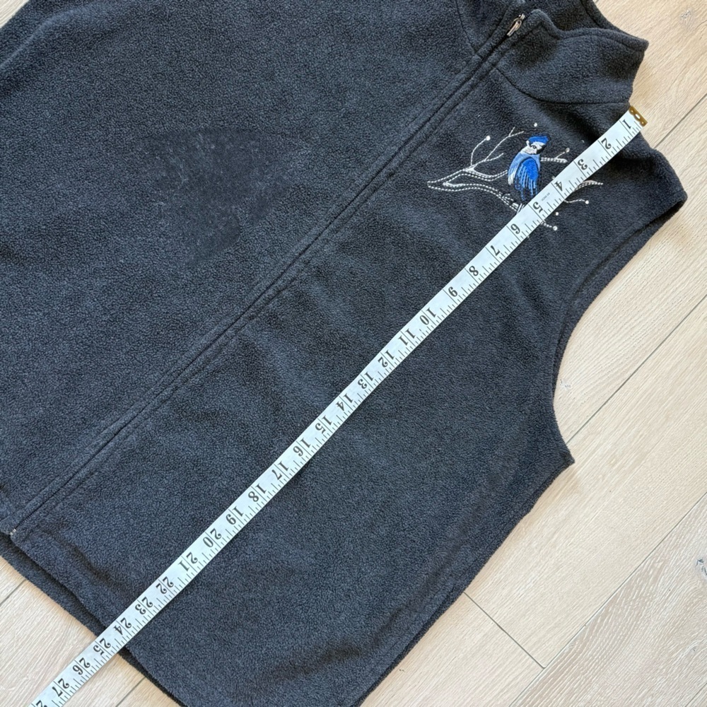 Northern Reflections Blue Jay Embroidered Charcoal Gray Zipper Vest - Picture 7 of 9